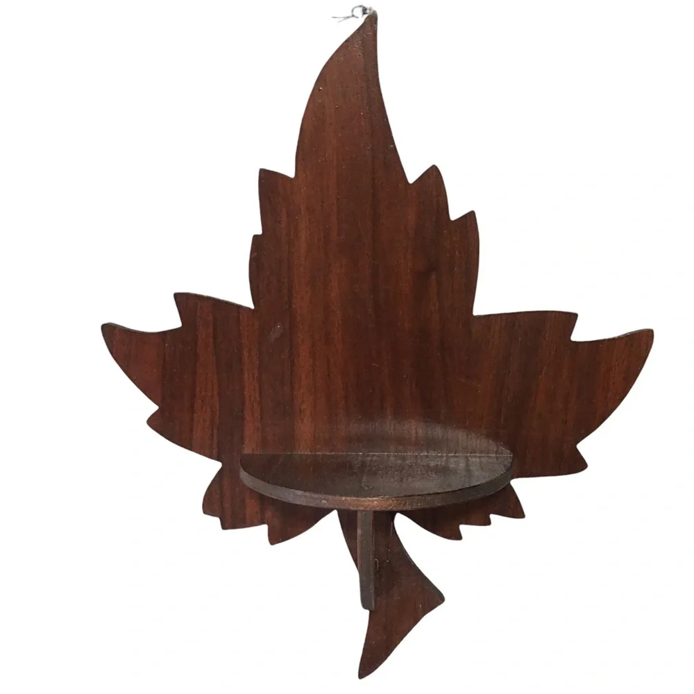 Vintage Handmade Wooden Maple Leaf Wall Floating Shelves - Brown Set of 2